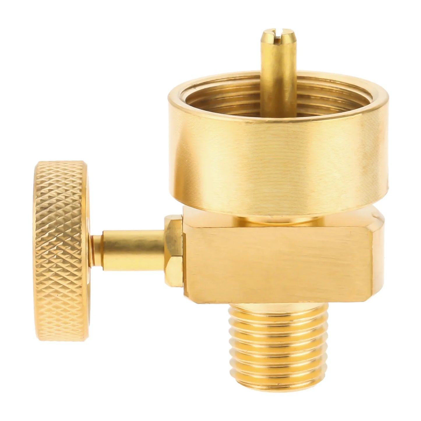 Solid Brass Propane Cylinder Adapter Valve - 1/4 NPT Male and M8x1 Female Thread Connector
