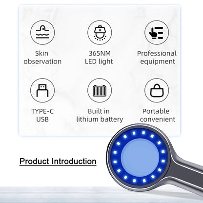 Woods Lamp Skin Analyzer - UV Magnifying Facial Skin Testing Light for Beauty Care Analysis Detection