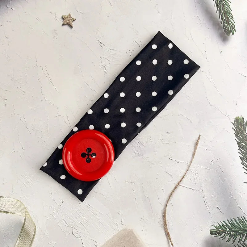 Retro Polka Dot Button Headband - Y2K French Style Cute Sweet Hair Accessory