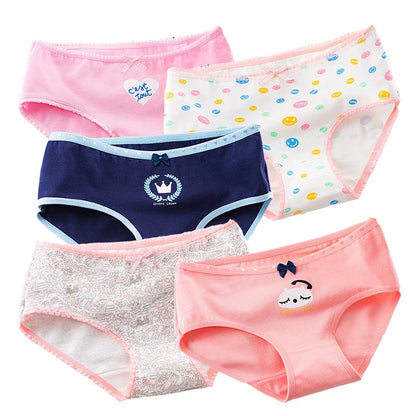 5 Pcs Women’s Cotton Panties Set - Plus Size Cartoon Print Briefs Soft Breathable Female Underwear Lingerie