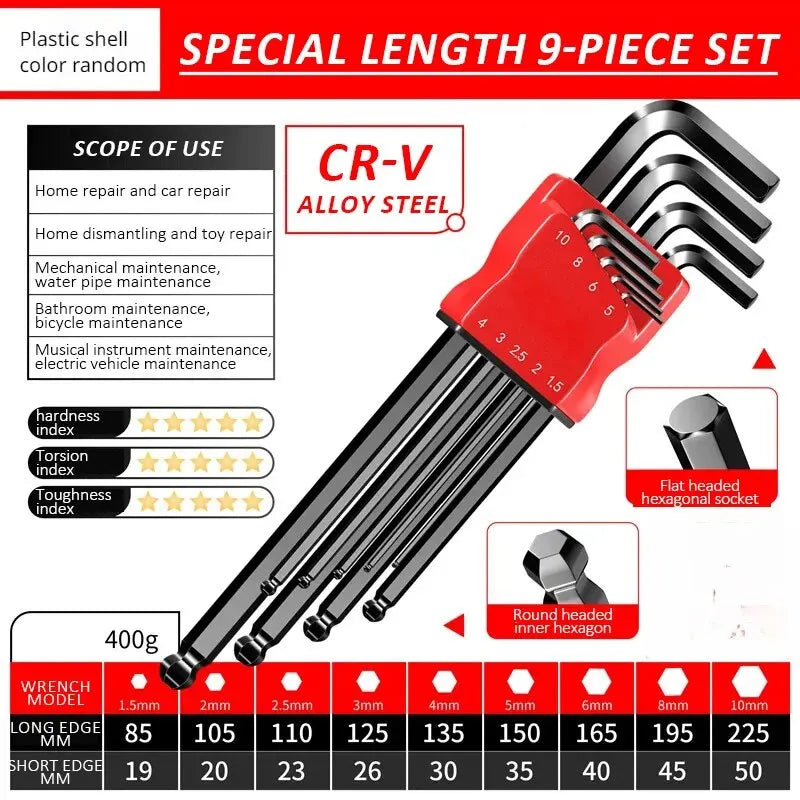 High-Strength Hex Wrench Set - Durable Hex Key Spanner Tool for Repairs & Assembly