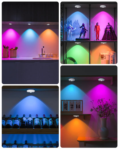 WILLED 6PCS RGB Rechargeable LED Night Lights – Remote Control, Dimmable & Timer Function for Kitchen, Cabinet & Shelf Lighting