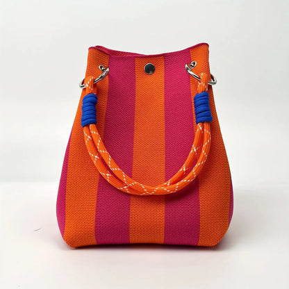 Multicolor Knitted Retro Bucket Handbag – Color-Block Casual Tote Bag, Lightweight & Versatile Everyday Carry Purse