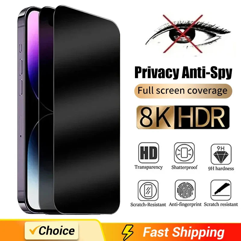 Full Cover Privacy Screen Protector - Anti-Spy Tempered Glass for iPhone 16, 15, 14 Pro Max, 13, 11 & X Series