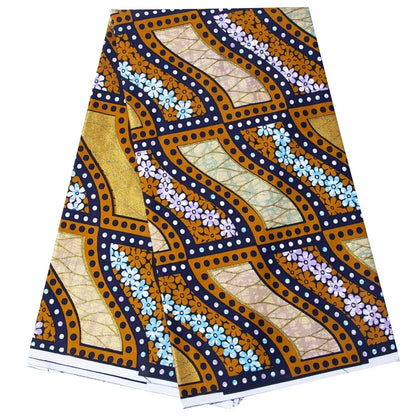 Shine African Ankara Wax Fabric - 6 Yards 100% Cotton Hot Stamping Print for Party Dresses, Sewing & Crafts
