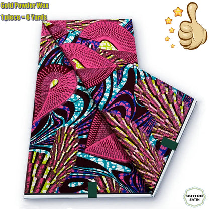 2026 African Grand Golden Wax Fabric - Soft Pink Flash Gold Ankara Batik Pagne