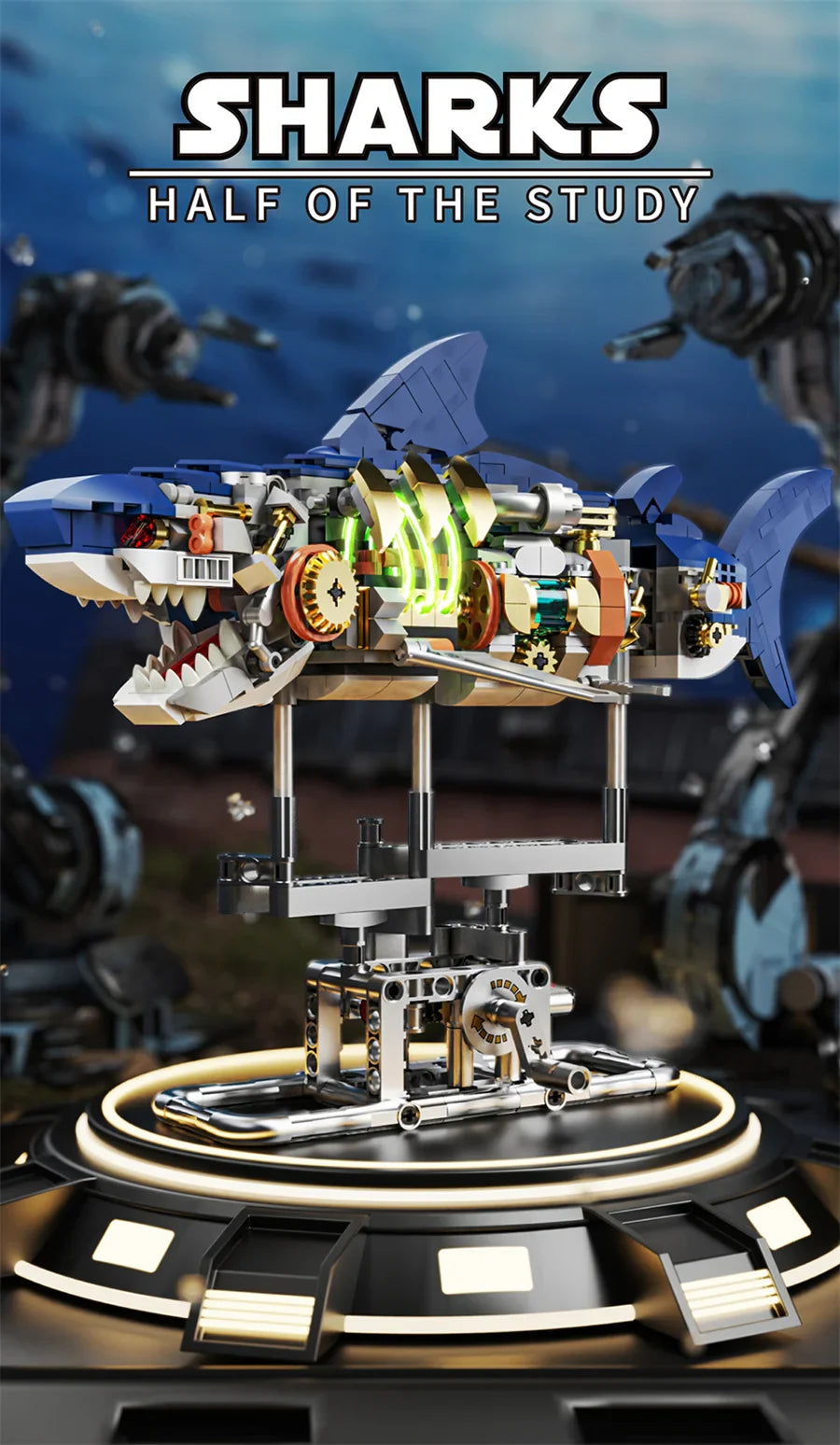 Mechanical Shark & Sea Life Building Blocks Set – Crocodile, Parrot, Mantis, Frog, Manta Ray Toy for Kids