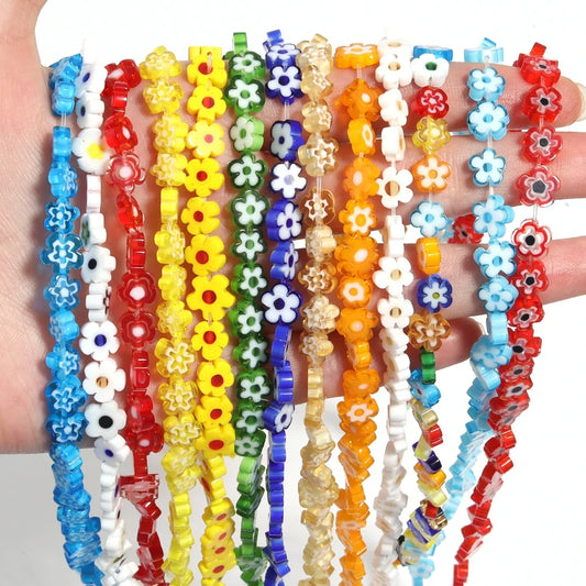 Colorful Lampwork Flower Beads - Thousand Flower Flat Plum Blossom Loose Beads for DIY Bracelet & Jewelry Crafts