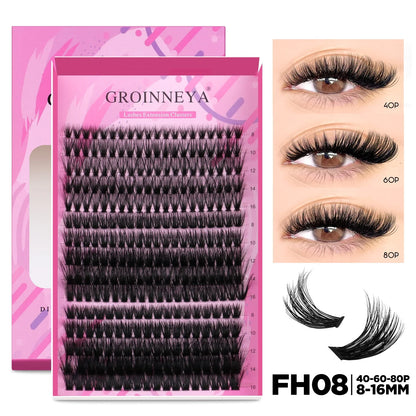 GROINNEYA DIY Lash Extension Kit – Individual & Cluster Lashes Full Set with Lash Bond and Seal for At-Home Use