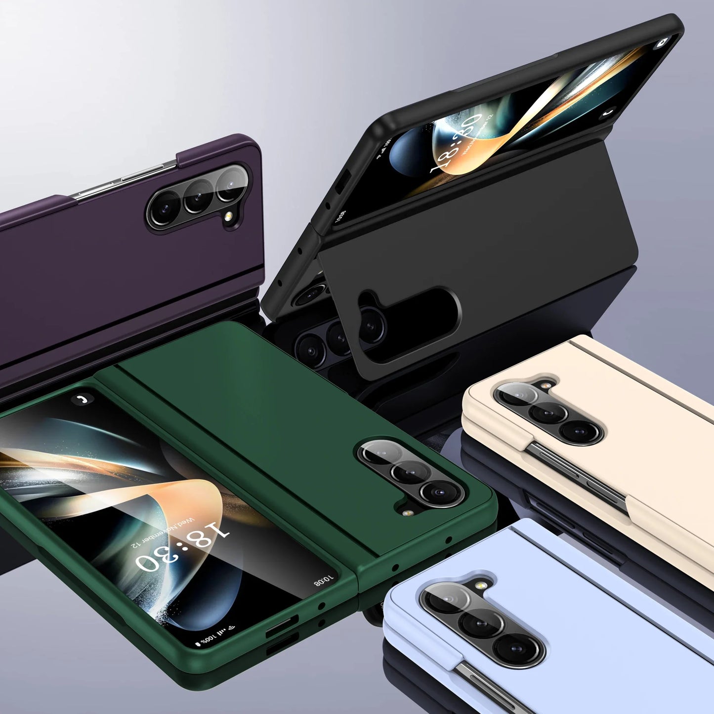 Full Coverage Hard PC + TPU Case for Samsung Galaxy Z Fold 5/4/3 5G – Anti-Fingerprint, Anti-Scratch, Heavy Duty with Holder, Matte & Non-Slip Design