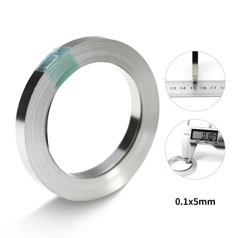 10m Roll 18650 Li-ion Battery Nickel-Plated Strip – 0.1-0.2mm Spot Welder Connector Steel Belt