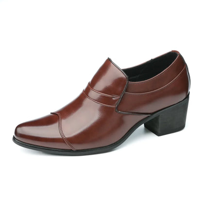 Premium Leather Men’s Slip-On Loafers - Business Casual Wedding Plaid Design Height Increasing Shoes