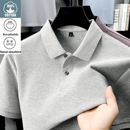 Men's 100% Cotton Polo Shirt - Breathable Summer Golf & Business Casual Tee with Silk-Like Finish
