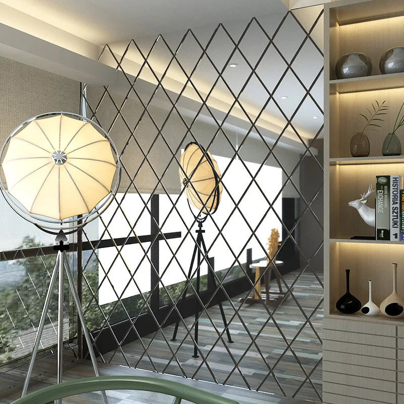3D Diamond Acrylic Mirror Wall Sticker – Removable Decorative Glass Tiles (17pcs)