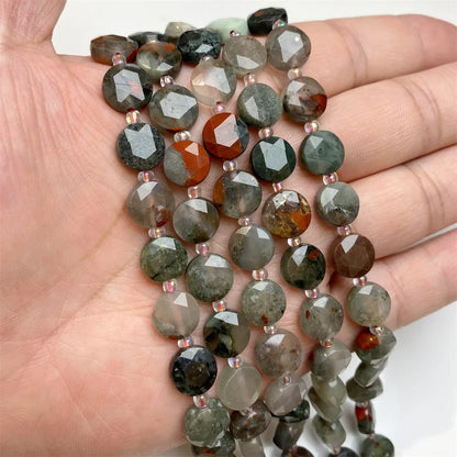 10mm Natural Gemstone Beads - Flat Round Faceted Crystal Jade Loose Beads for DIY Necklace & Bracelet Jewelry Making