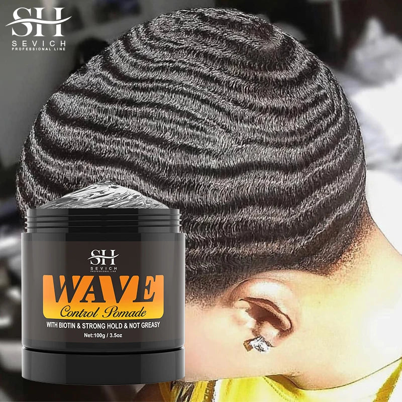 Deep Wave Control Pomade Shampoo Kit - Biotin Edge Control & Strong Hold Hair Gel for Men