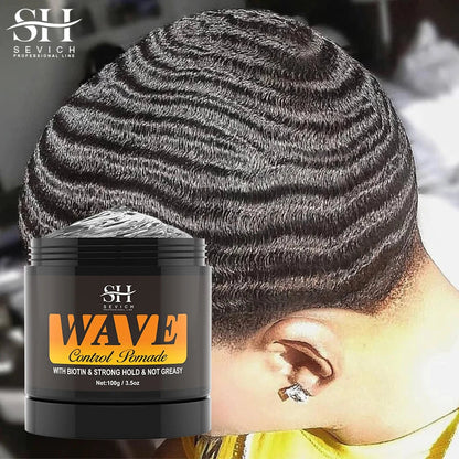 Deep Wave Control Pomade Shampoo Kit - Biotin Edge Control & Strong Hold Hair Gel for Men