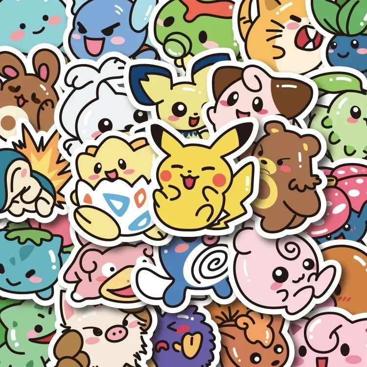 50PCS Kawaii Pokemon Anime Stickers - Pikachu Cartoon Decals for Laptop Luggage Phone Skateboard DIY Kids Gift