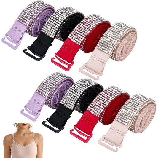 Invisible Rhinestone Bra Straps - Non-Slip Adjustable Shiny Replacement Lingerie Accessories for Women