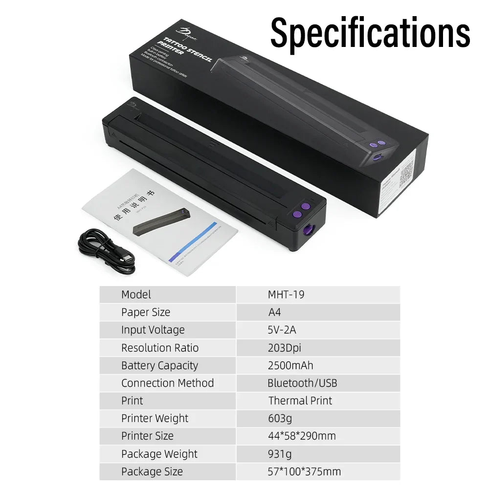 P19 Tattoo Transfer Wireless Stencil Printer – Automatic Fast Printing Portable Device for Small Businesses