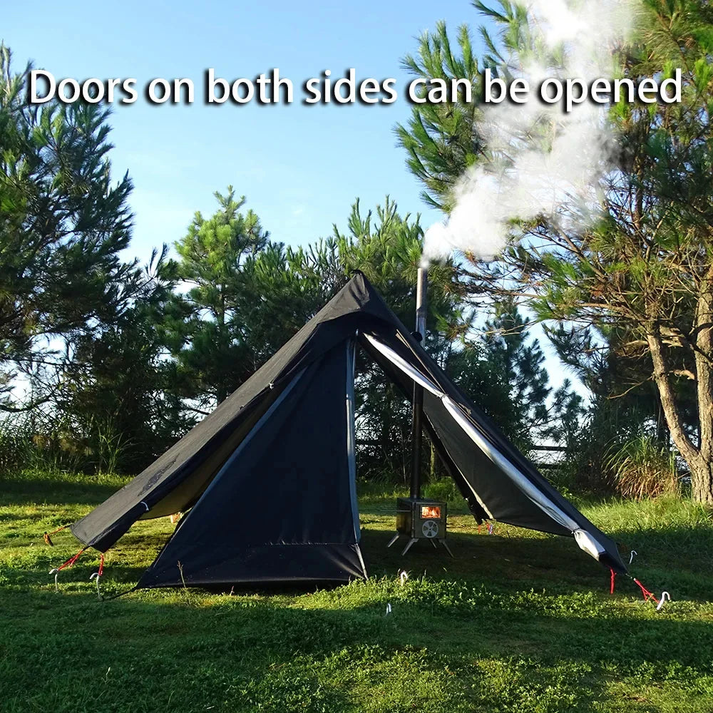Camping Hot Tent with Chimney Window - Ultralight Tipi Teepee Pyramid, Double Layer Bushcraft Tent for 1 Person