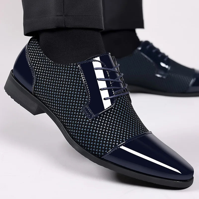 Men’s Classic Black Leather Slip-On Dress Shoes - Pointed Toe Business, Casual & Wedding Formal Shoes Plus Size