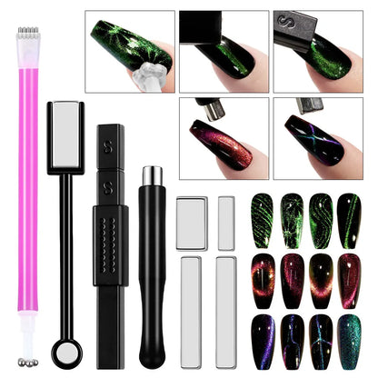 Magnetic Nail Art Wand Pen Set – 3D Cat Eye Gel Magnet Tool for UV Gel Polish & Magic Manicure Designs