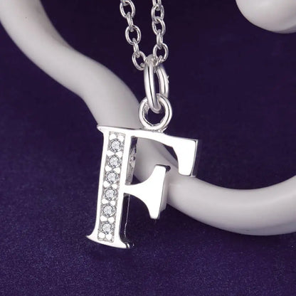 26 Letter 925 Sterling Silver Necklace - Zircon Initial Pendant Jewelry Gift for Women & Girls
