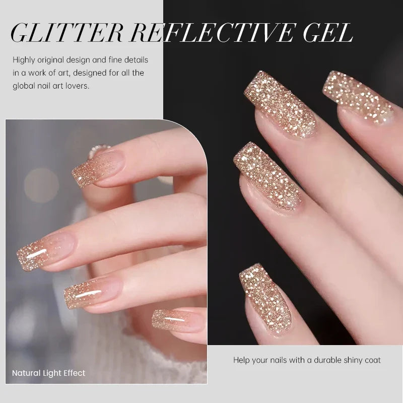 UR SUGAR Champagne Gold Silver Reflective Glitter Gel Nail Polish 15ml - Semi-Permanent Soak Off UV Manicure Art Varnish