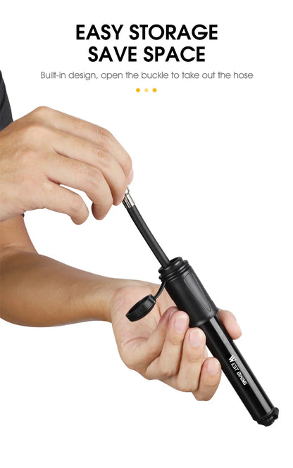 WEST BIKING Mini Bicycle Pump – Portable 100PSI Aluminum Alloy Hand Pump for Schrader & Presta Valves, MTB & Road Bikes