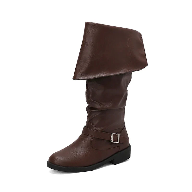 Medieval Leather Boots – Jack Sparrow Renaissance Half-Haddock Shoes, LARP Pirate Warrior Vintage Jackboots for Adults