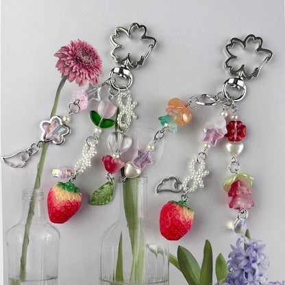 Cute Bear Strawberry Beaded Phone Charm - Y2K Coquette Keychain & Handbag Pendant Accessory Gift