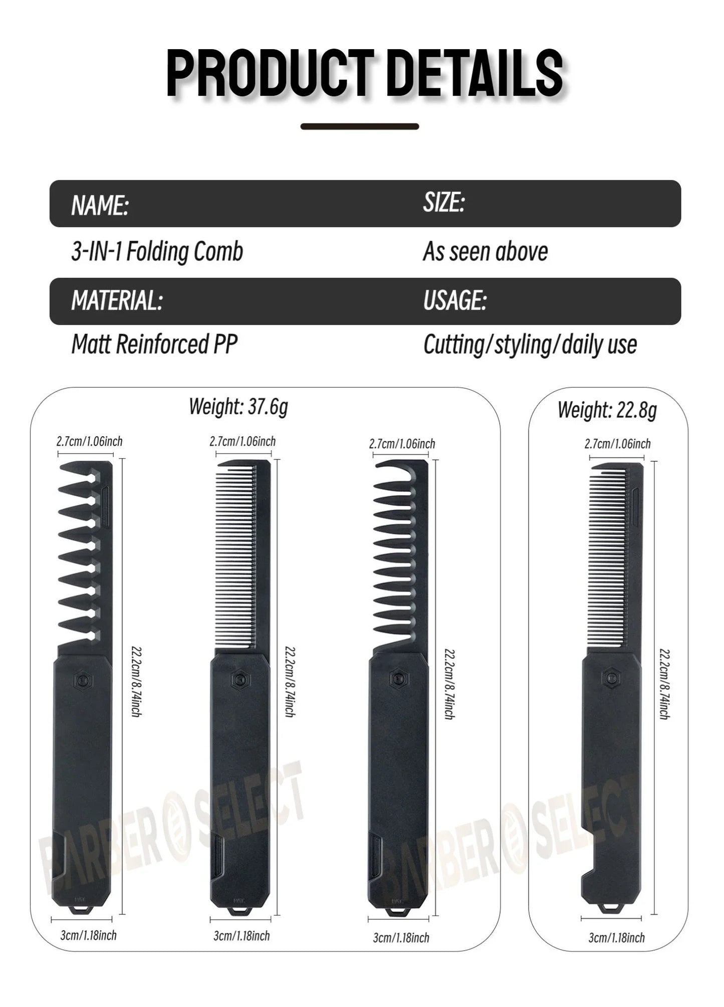 Newest 1/2/3-in-1 Portable Folding Comb – Wide Tooth Barber Clipper, Mini Beard & Hair Combing Styling Tool