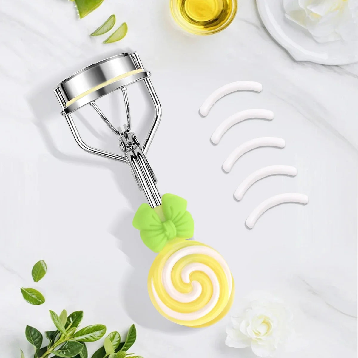 Lollipop Handle Eyelash Curler - Replaceable Adhesive Tape Lash Tool for Beginners and Easy Eye Makeup Application
