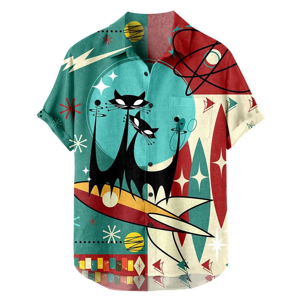 Men’s 2026 Hawaiian Shirt - Summer Vacation Color Print Short Sleeve Casual Shirt with Collar
