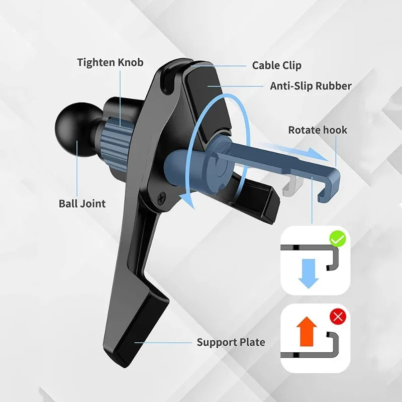 17mm Ball-Head Car Air Vent Clip — Universal Air Outlet Phone Holder Hook Clamp for Mobile & GPS