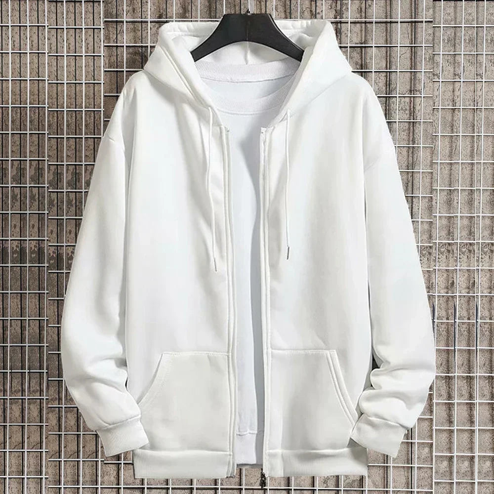 Men’s Fleece Zip-Up Hoodie – Classic Casual Zipper Jacket for Running | Y2K Hip Hop Streetwear