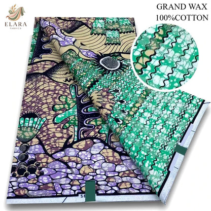 African Glitter Wax Print Fabric - 6 Yards Pink Gold Ankara Cotton Batik Material for Uniforms