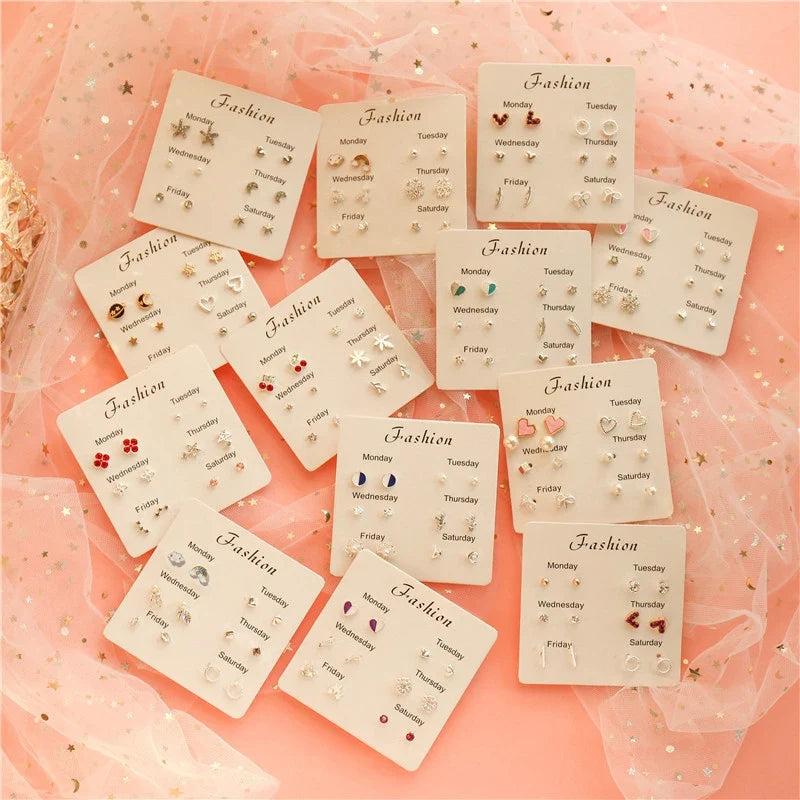 S925 Silver Stud Earrings Set - Simple Cute Mini Earrings for Women Girls Exquisite Jewelry Gift Wholesale