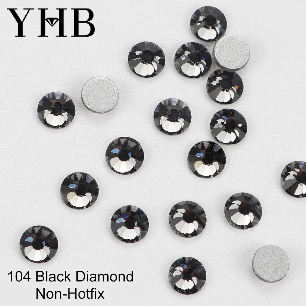 YHB Cold Fix Crystal Flatback Rhinestones - Silver Back Non Hotfix DIY Gems for Nail Art, Bags, Shoes, Garments & Phone Decoration
