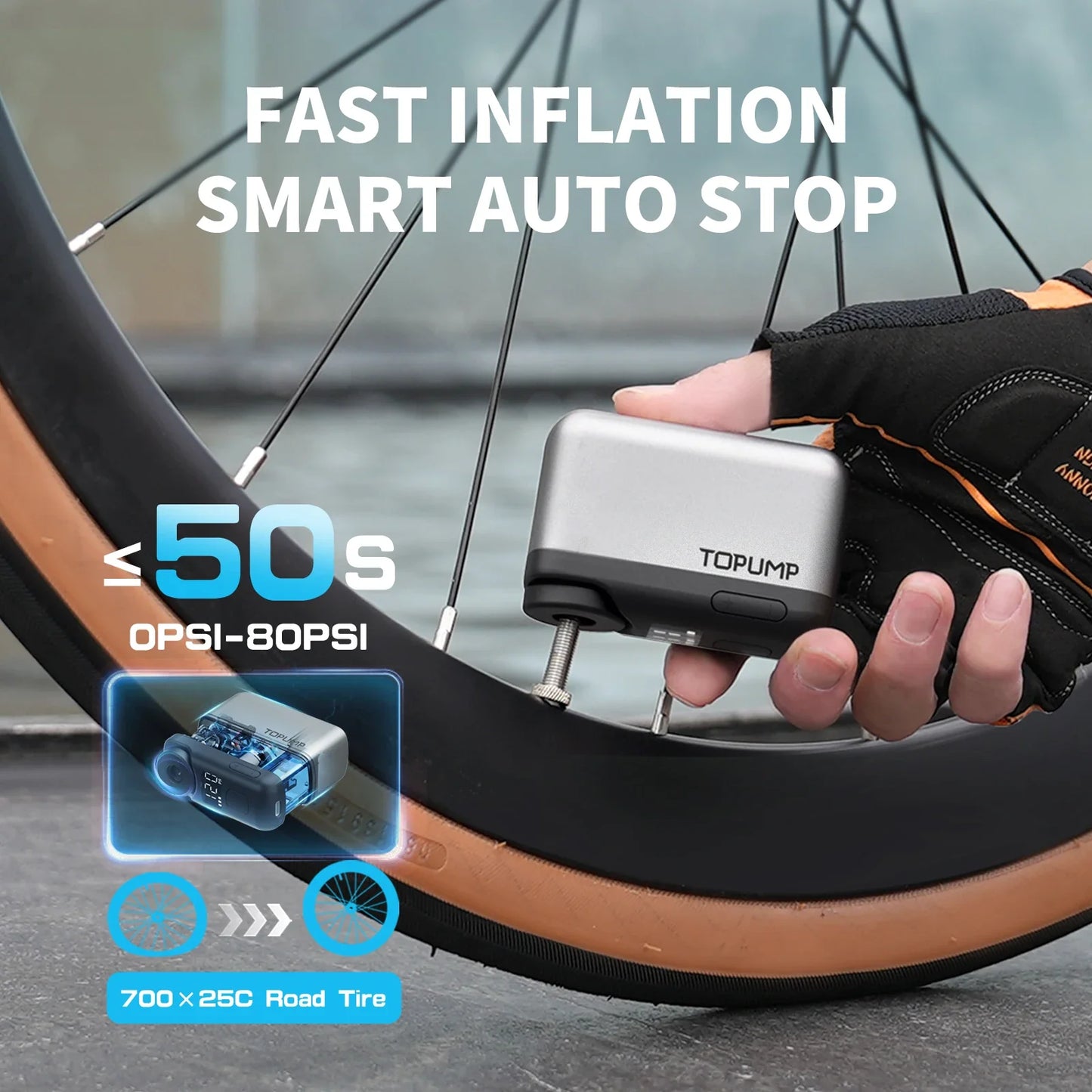 TB2PRO Mini Bicycle Tire Inflator – 120PSI Rechargeable Pump with LED Screen for Bikes, Sports Balls & Accessories