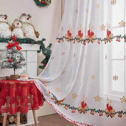 Snowflake Embroidered Tulle Curtain - Christmas Window Screen Sheer Decor for Living Room Bedroom