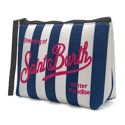 S-SAINT BARTH Pink Neoprene Clutch Bag – Trendy Vertical Zip Pouch Makeup & Toiletry Purse for Women