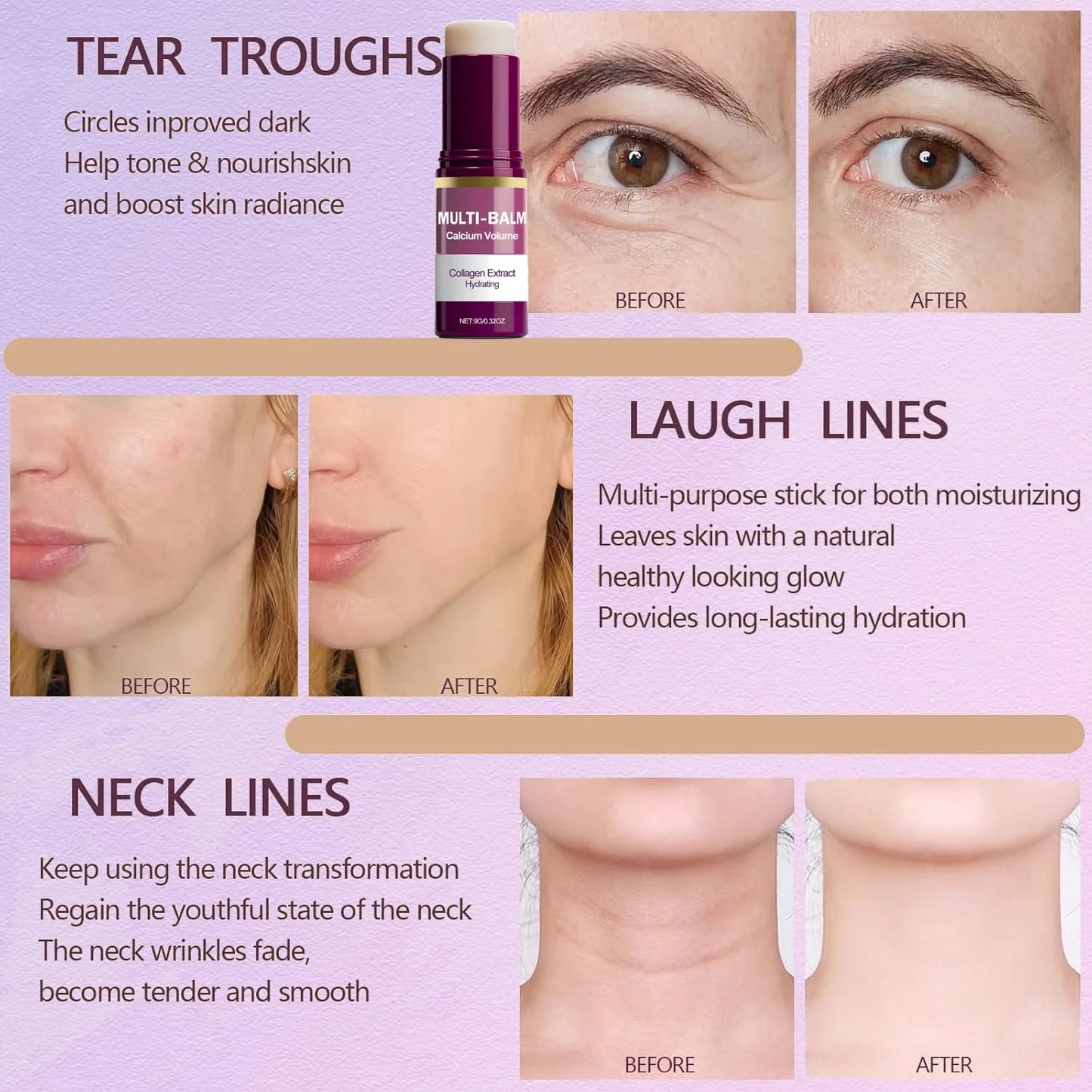 Calcium Volume Multi Balm Stick - Collagen Infused Hydrating Firming Anti-Wrinkle Pre-Makeup Moisturizer