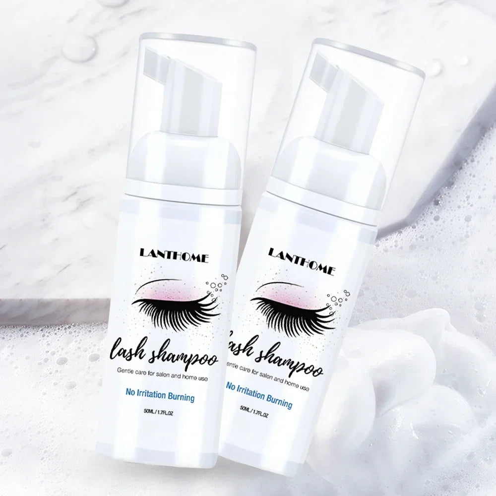50ml Lanthome Eyelash Extension Shampoo Foam – Deep Clean Eyelid Cleanser for Makeup Tools, Mascara Remover, Salon & Home Use