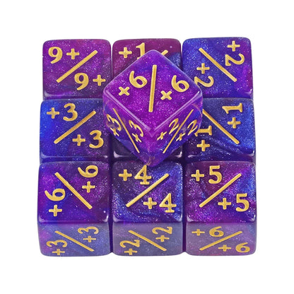 10pcs D6 Dice Counter Set - +1/+1 & -1/-1 Six Sided Dice for Math Teaching, Kids Arithmetic Toys and Card Game Accessories