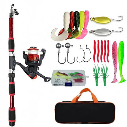 Telescopic Fishing Pole Set - Spinning Rod & Reel Combo with Baits, Hooks & Travel Kit