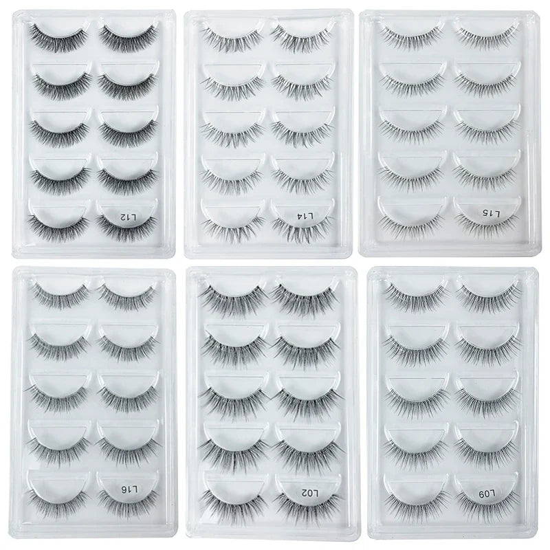 5 Pairs Manga Style Cosplay False Eyelashes – Soft Natural Short Mink Strip Lashes with Clear Band