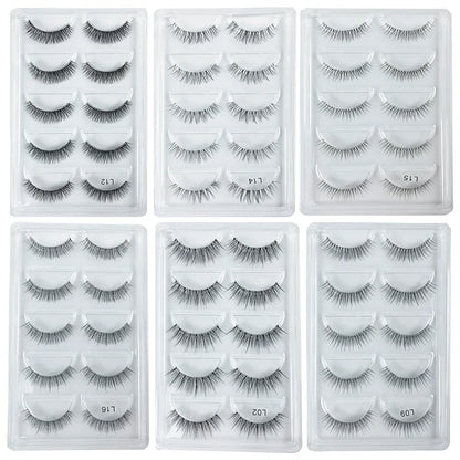 5 Pairs Manga Style Cosplay False Eyelashes – Soft Natural Short Mink Strip Lashes with Clear Band