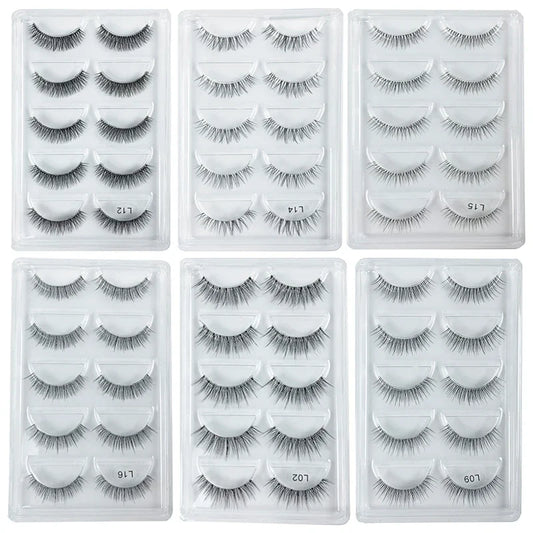 5 Pairs Manga Style Cosplay False Eyelashes – Soft Natural Short Mink Strip Lashes with Clear Band